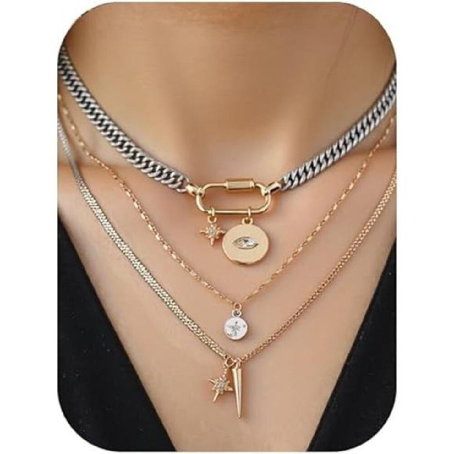 3 Pcs Gold Statement Necklace Muliti Layered Necklaces for Women Chunky Two Tone