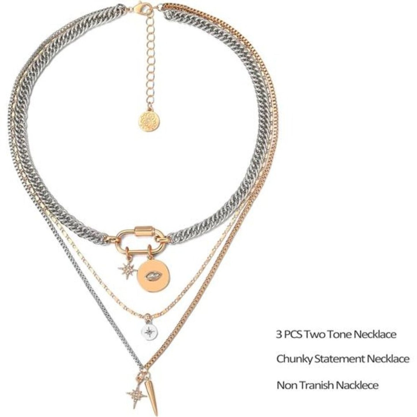 3 Pcs Gold Statement Necklace Muliti Layered Necklaces for Women Chunky Two Tone