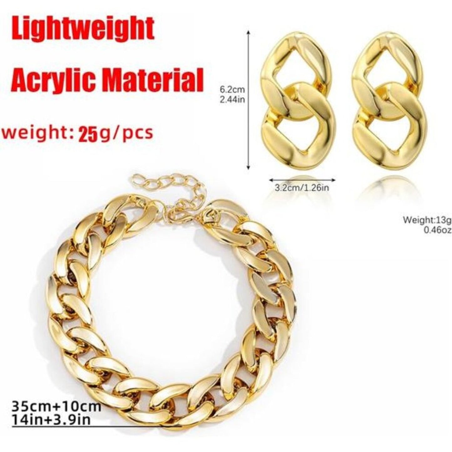 Acrylic Gold Tone  Chunky Chain Elegant Necklace Earrings Set