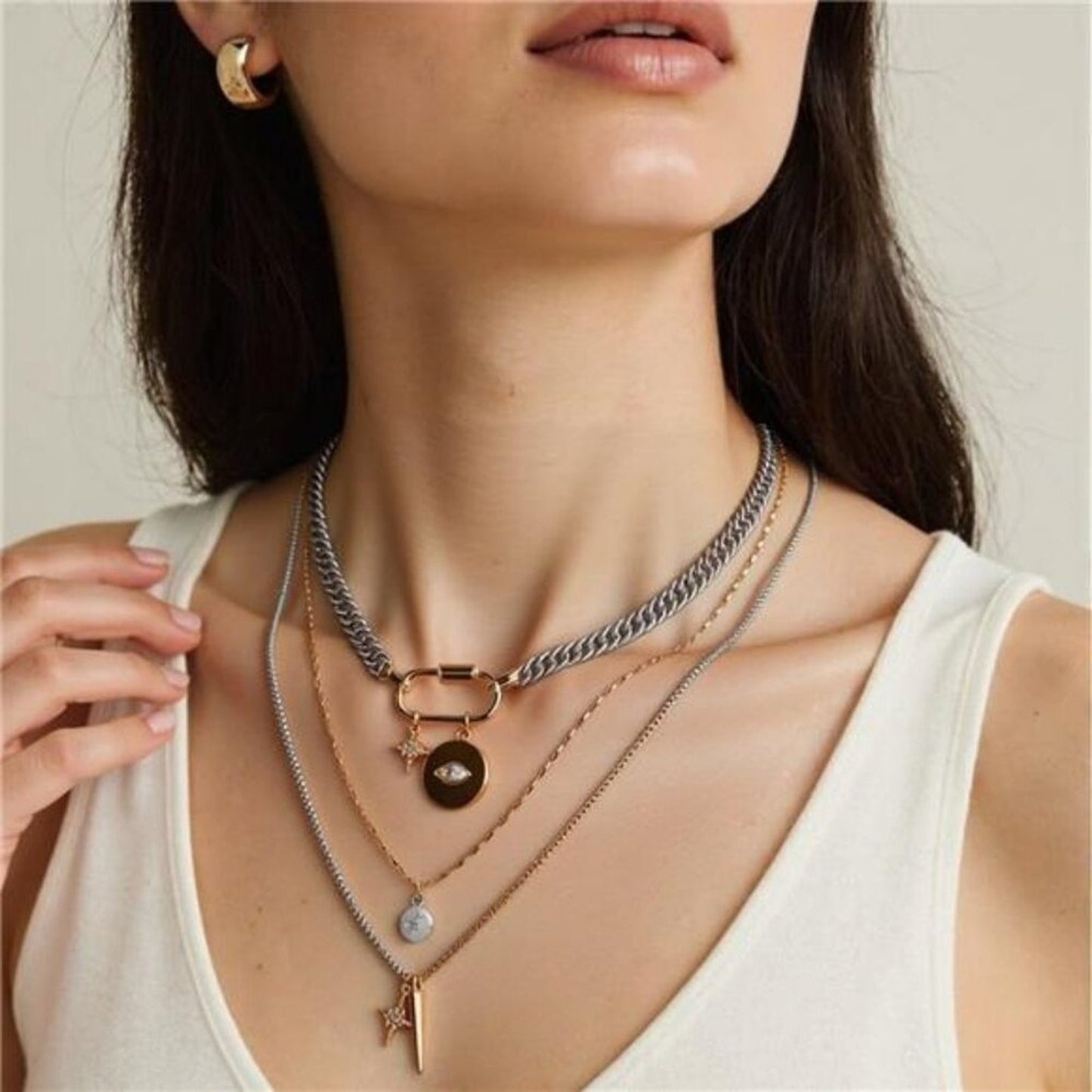 3 Pcs Gold Statement Necklace Muliti Layered Necklaces for Women Chunky Two Tone